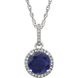 Blue Sapphire Halo Necklace