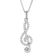 14K White Gold 1/5 CTW Natural Diamond Petite Treble Clef 16" Necklace