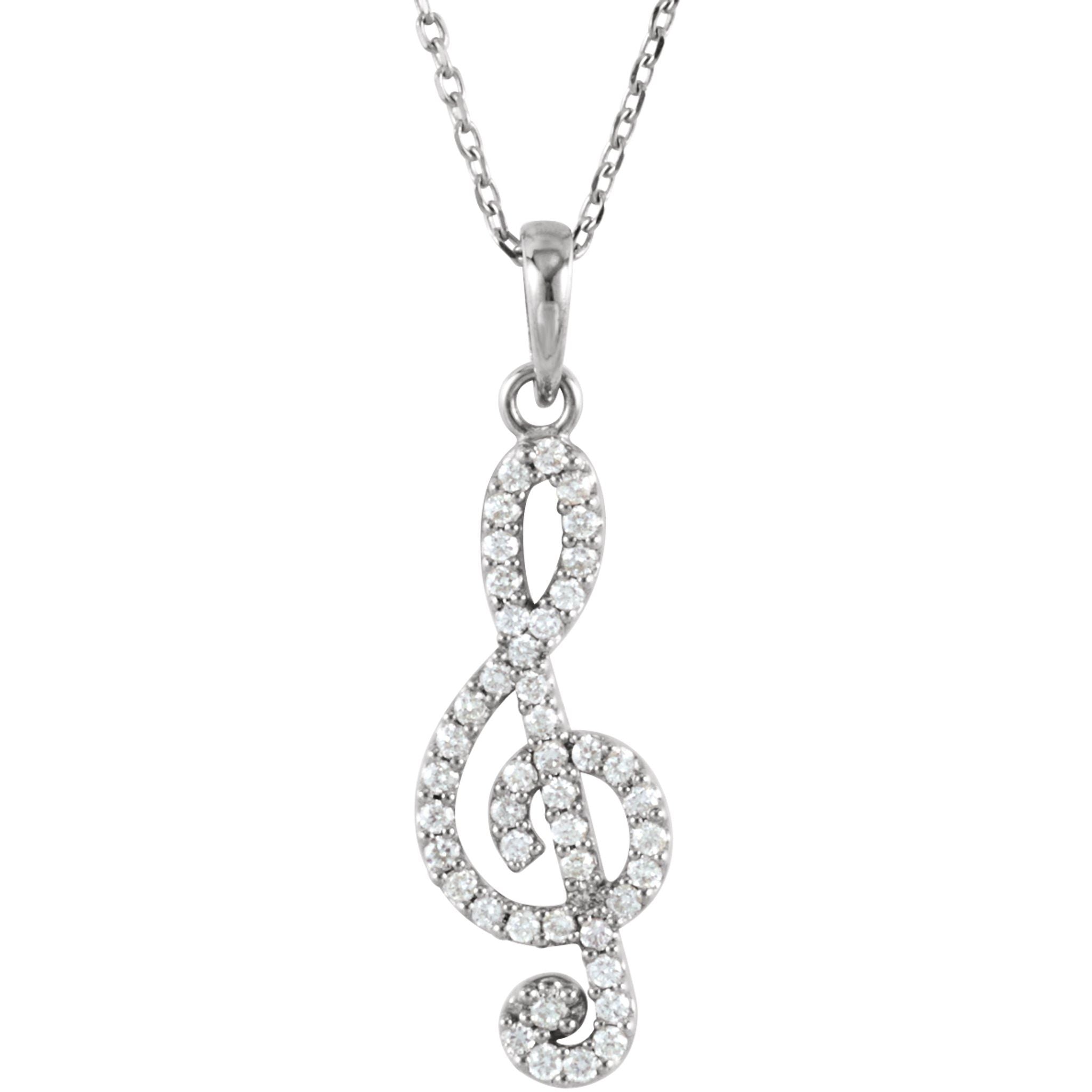 14K White Gold 1/5 CTW Natural Diamond Petite Treble Clef 16" Necklace