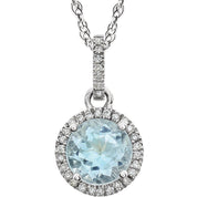 Sky Blue Topaz Halo Necklace
