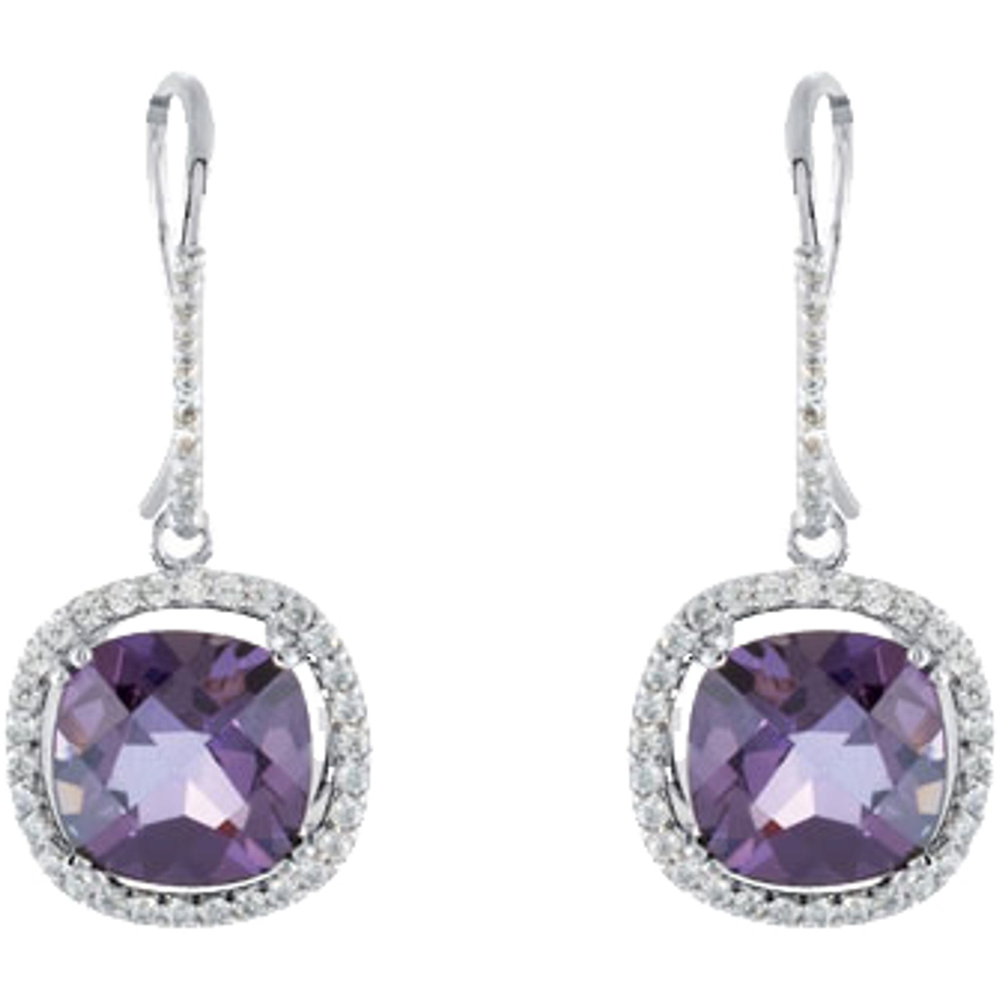 Amethyst Halo Drop Earrings