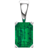 14K White Gold Lab-Grown Emerald Pendant