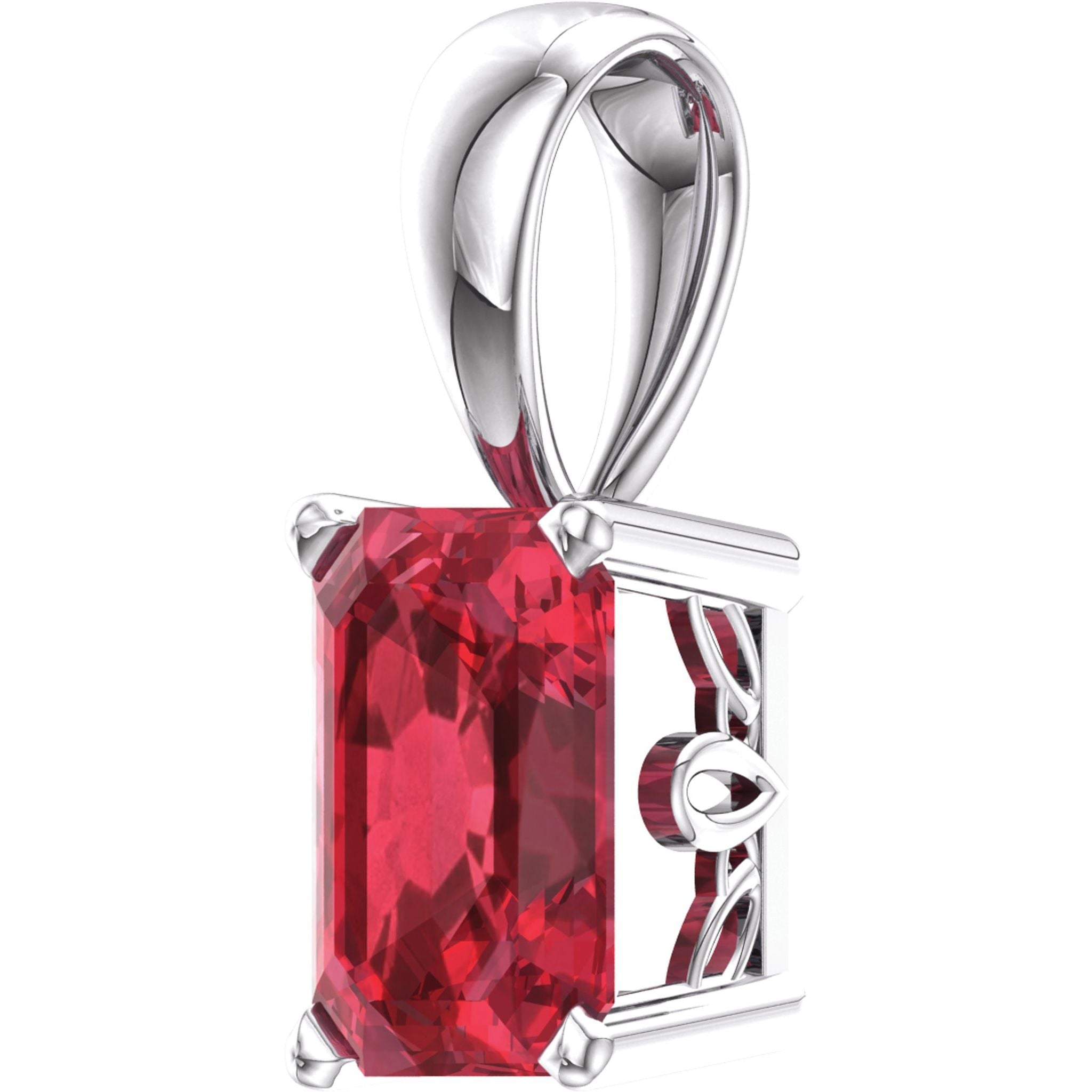 14K White Gold Lab-Grown Ruby Pendant