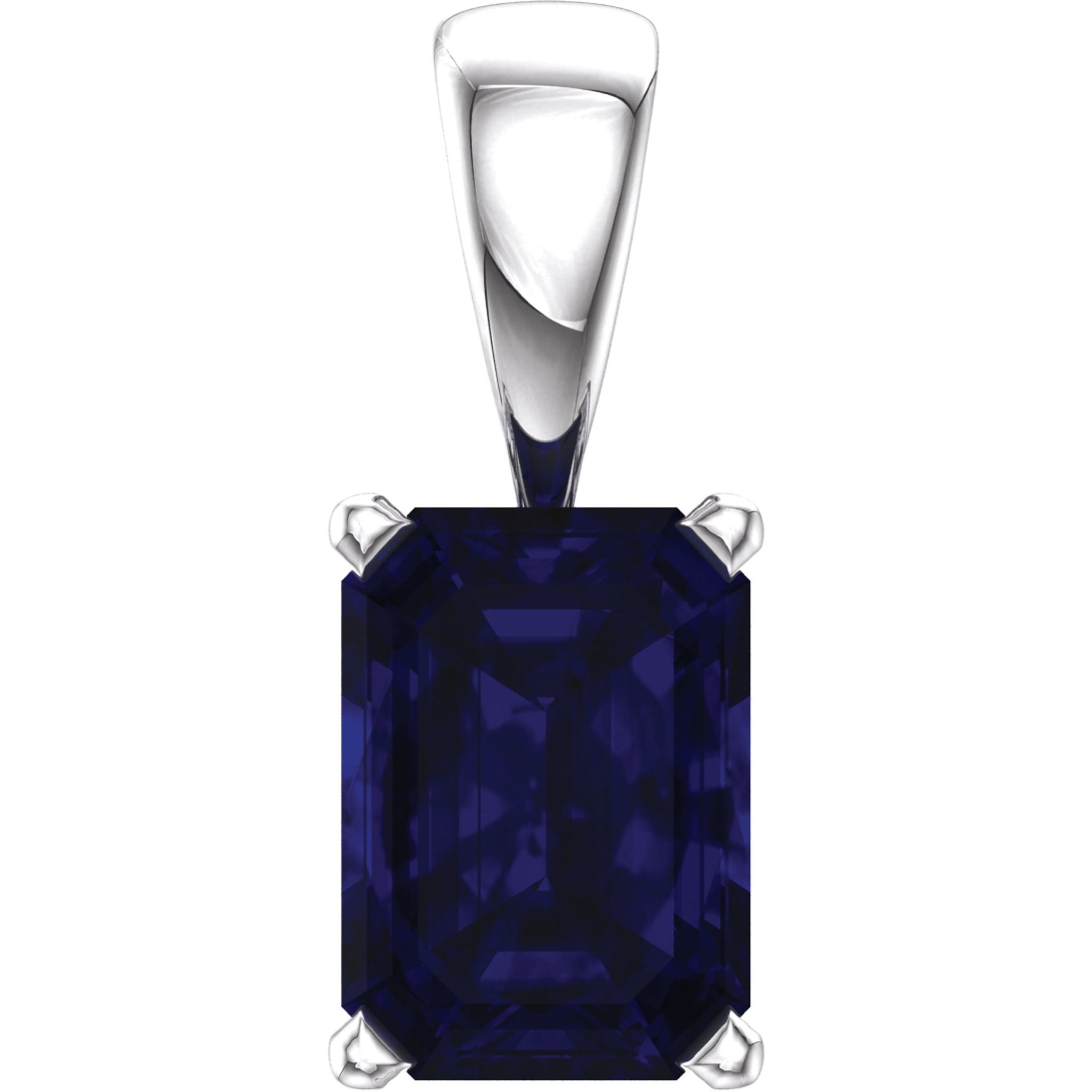 14K White Gold Lab-Grown Blue Sapphire Pendant