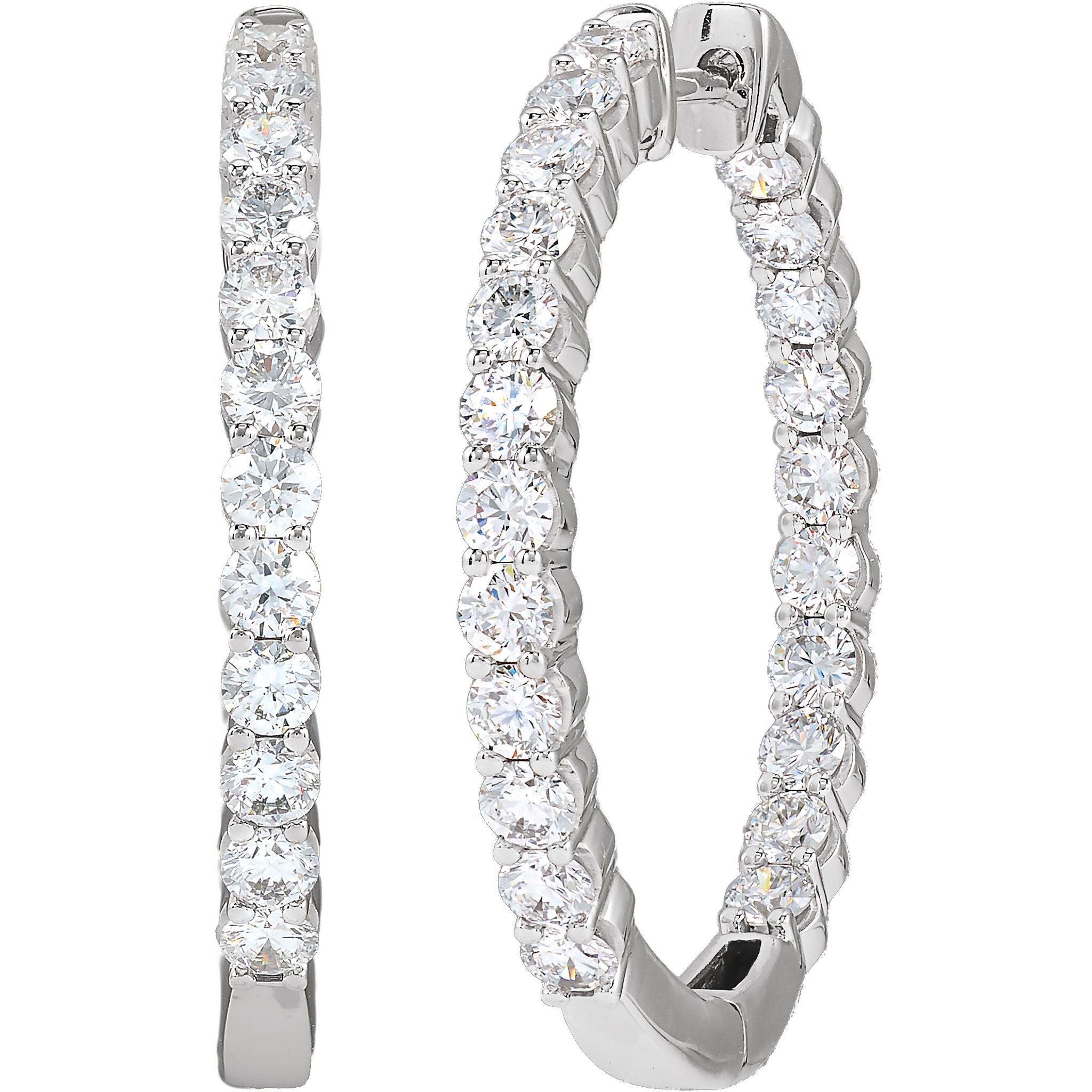 14K White Gold 3 CTW Natural Diamond Inside-Outside Hinged 30 mm Hoop Earrings