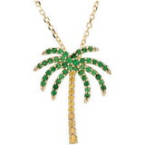 14K Yellow Gold Natural Tsavorite Garnet  Natural Yellow Sapphire Palm Tree 18" Necklace