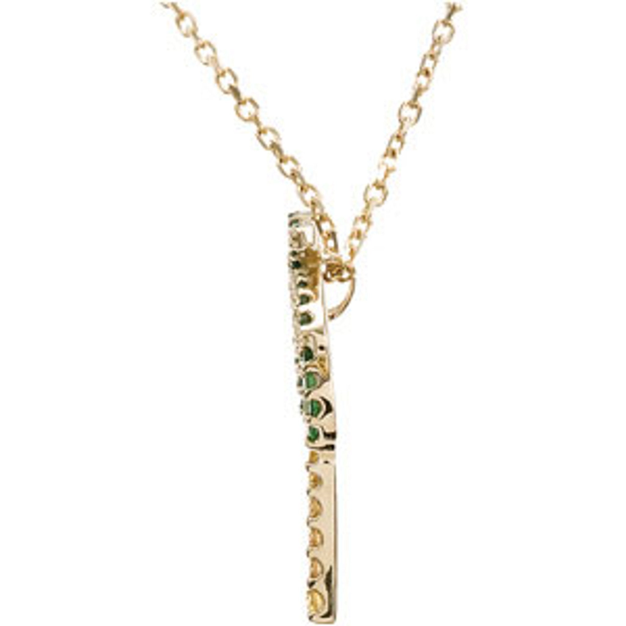 14K Yellow Gold Natural Tsavorite Garnet  Natural Yellow Sapphire Palm Tree 18" Necklace