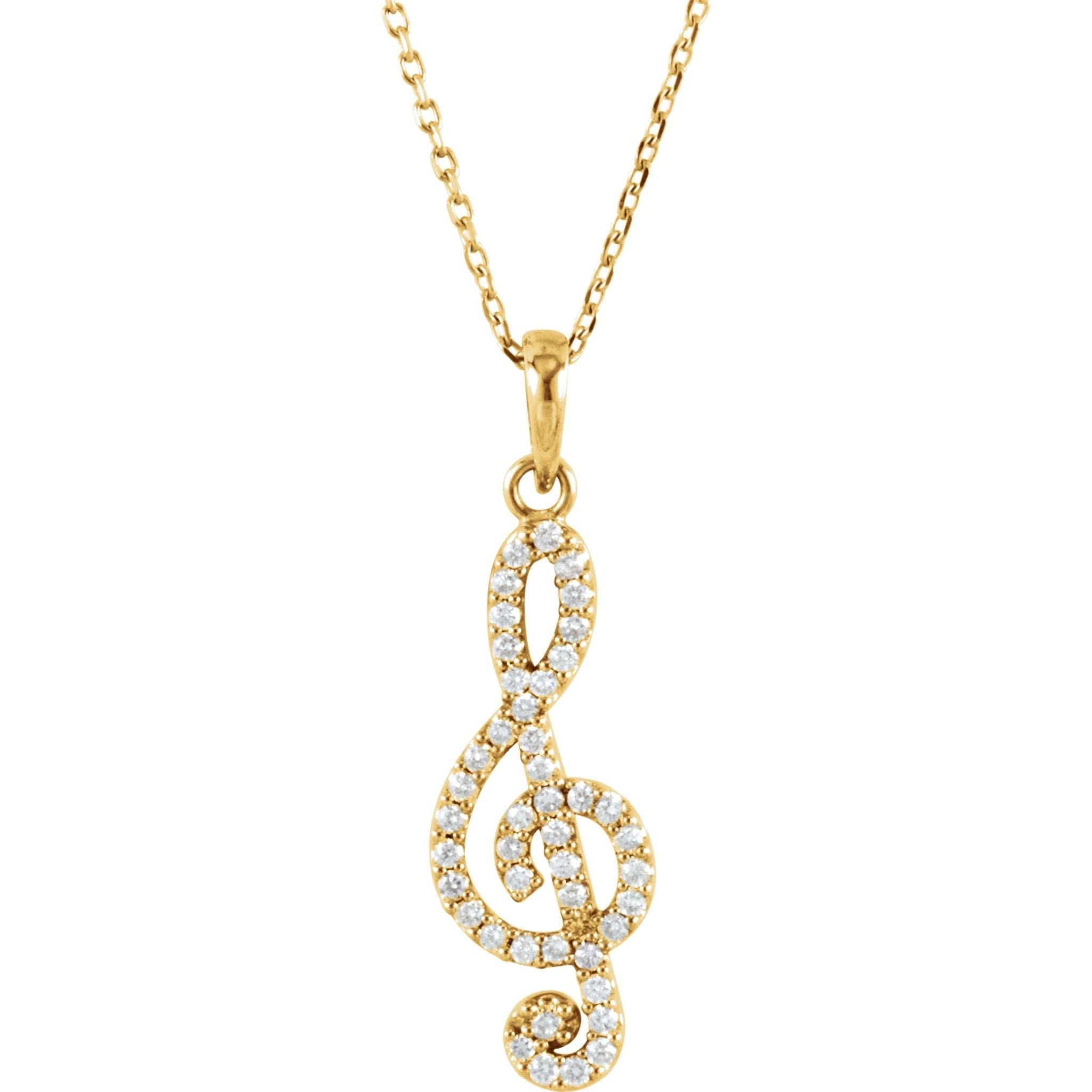 14K Yellow Gold 1/5 CTW Natural Diamond Petite Treble Clef 16" Necklace