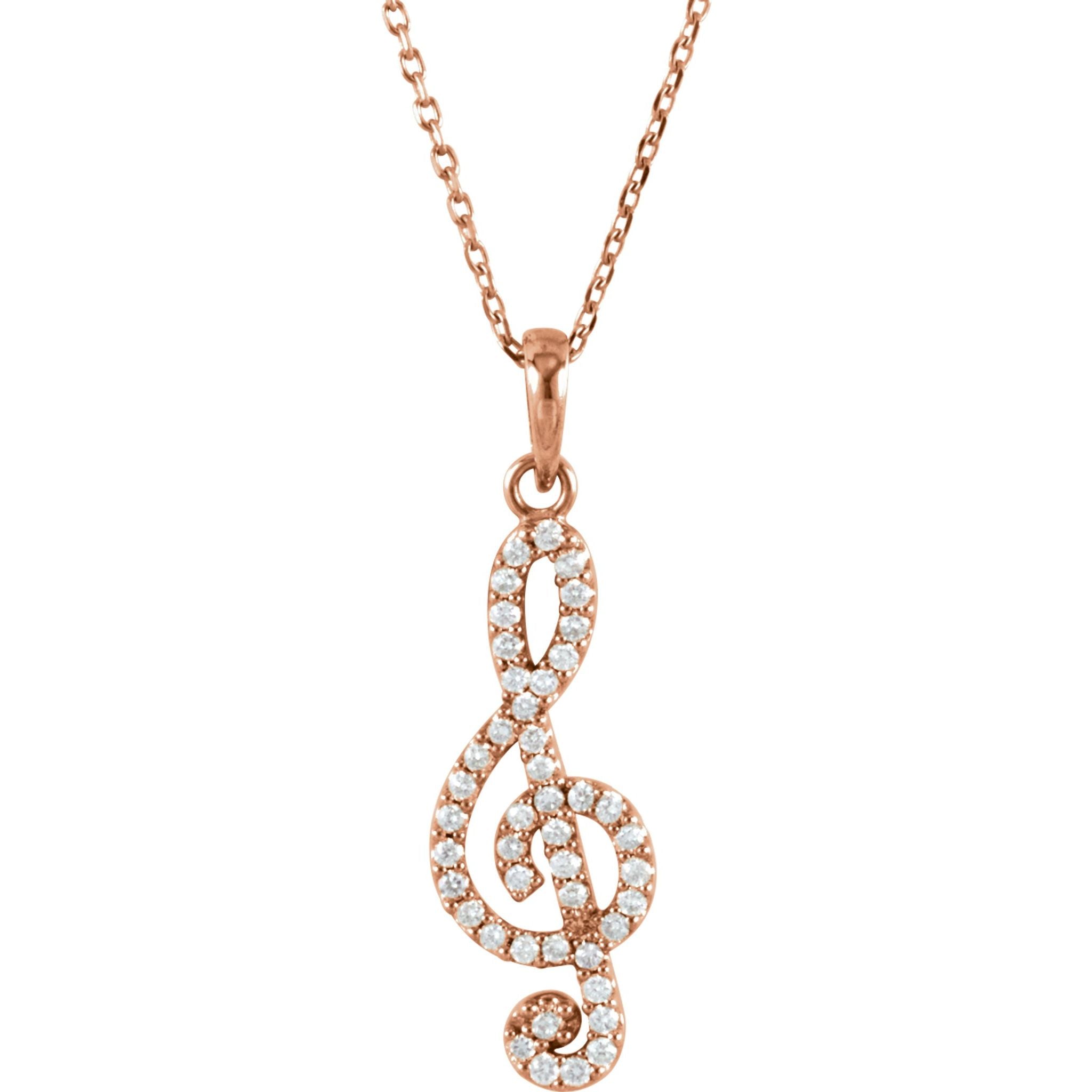 14K Rose Gold 1/5 CTW Natural Diamond Petite Treble Clef 16" Necklace