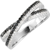 14K White Gold 3/8 CTW Natural Black  White Diamond Criss-Cross Ring