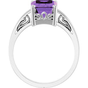 14K White Gold Natural Amethyst Scroll SettingÂ® Ring