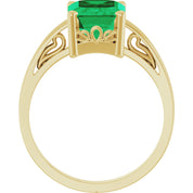 14K Yellow Gold Lab-Grown Emerald Scroll SettingÂ® Ring