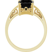 14K Yellow Gold Natural Black Onyx Scroll SettingÂ® Ring