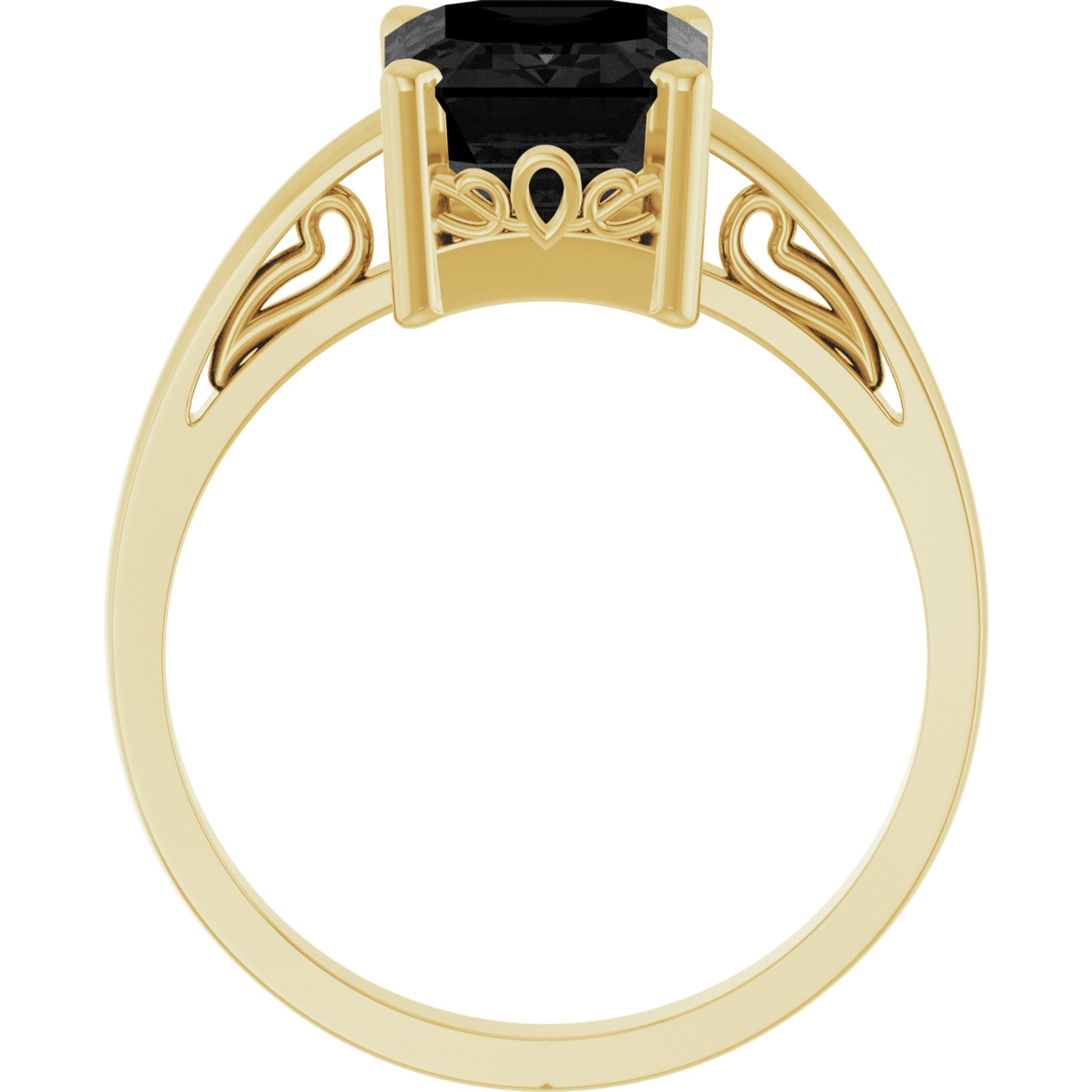 14K Yellow Gold Natural Black Onyx Scroll SettingÂ® Ring