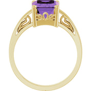 14K Yellow Gold Natural Amethyst Scroll SettingÂ® Ring
