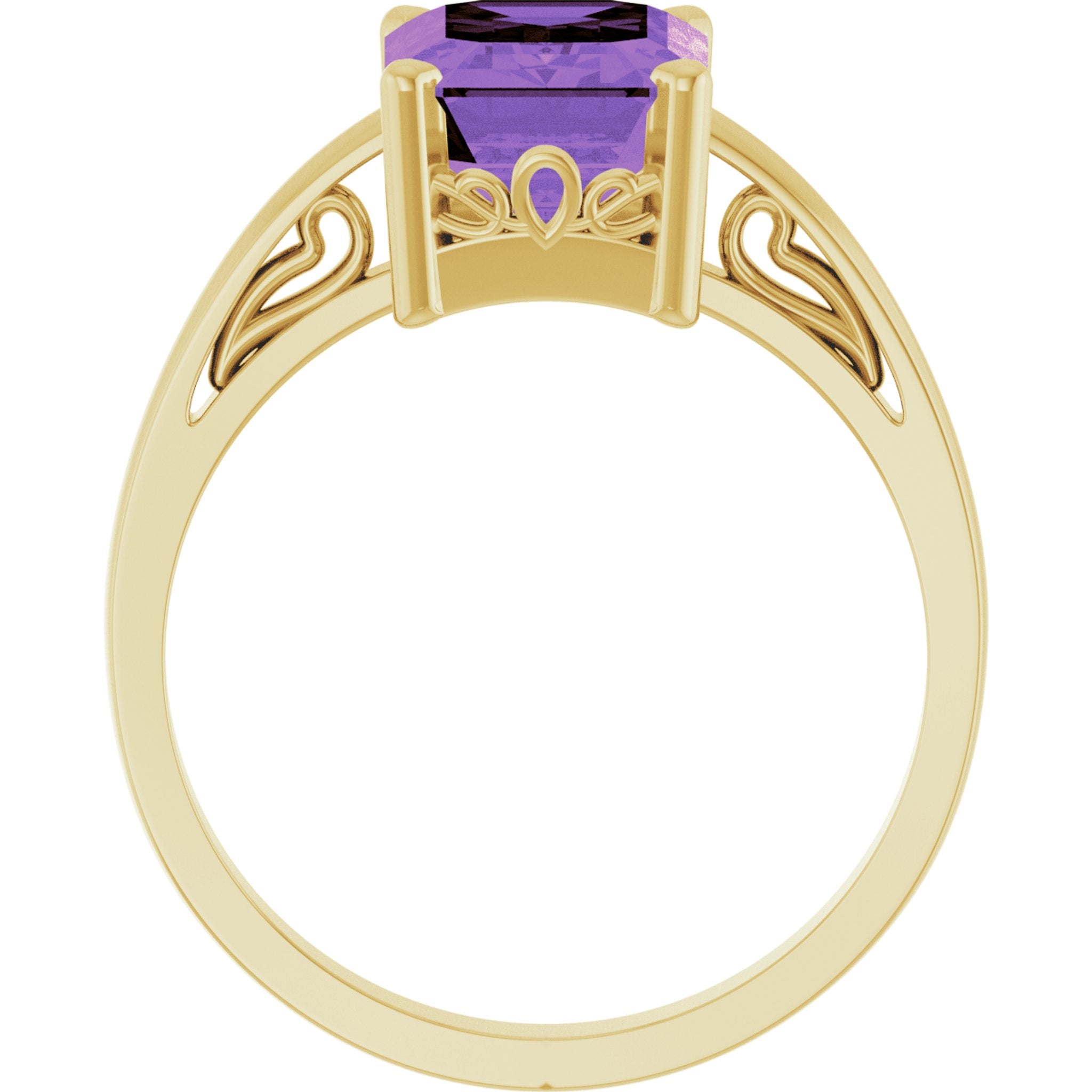 14K Yellow Gold Natural Amethyst Scroll SettingÂ® Ring
