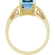 14K Yellow Gold Natural Aquamarine Scroll SettingÂ® Ring