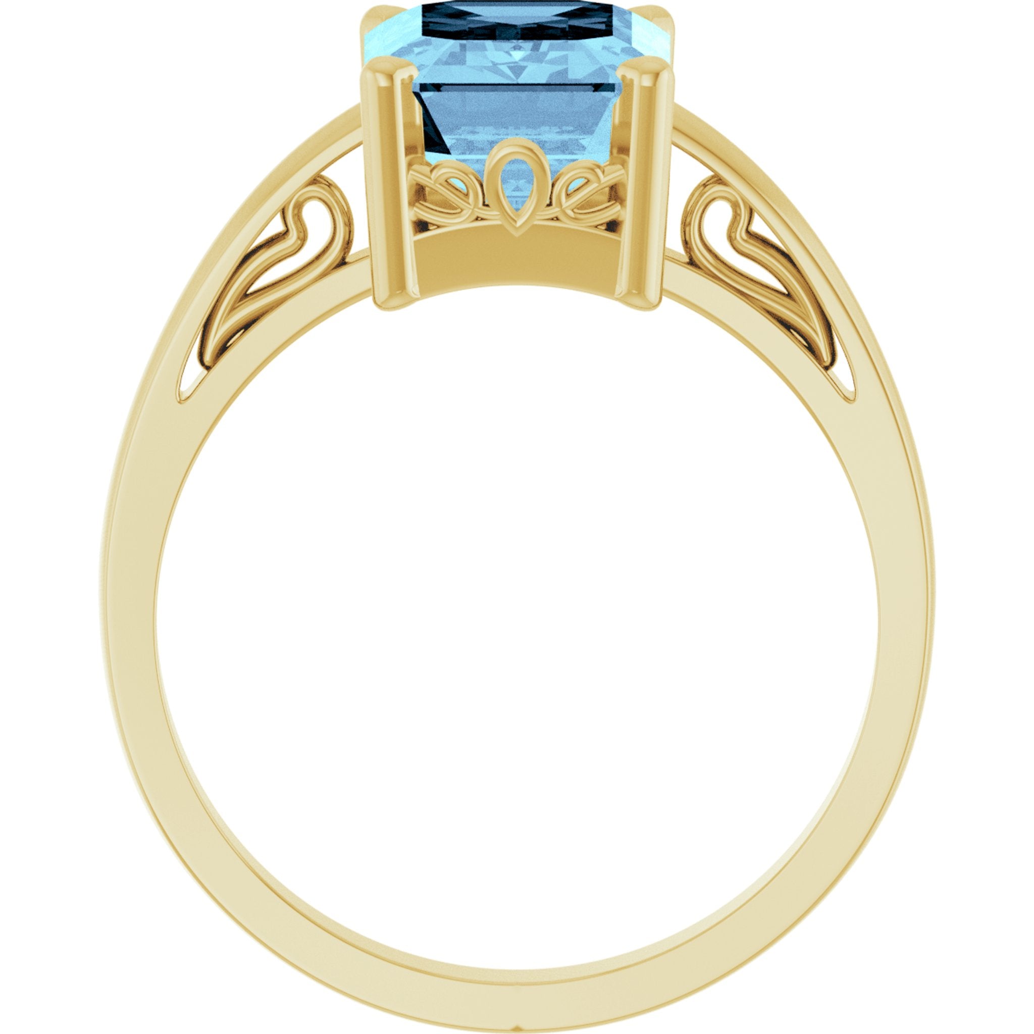 14K Yellow Gold Natural Aquamarine Scroll SettingÂ® Ring