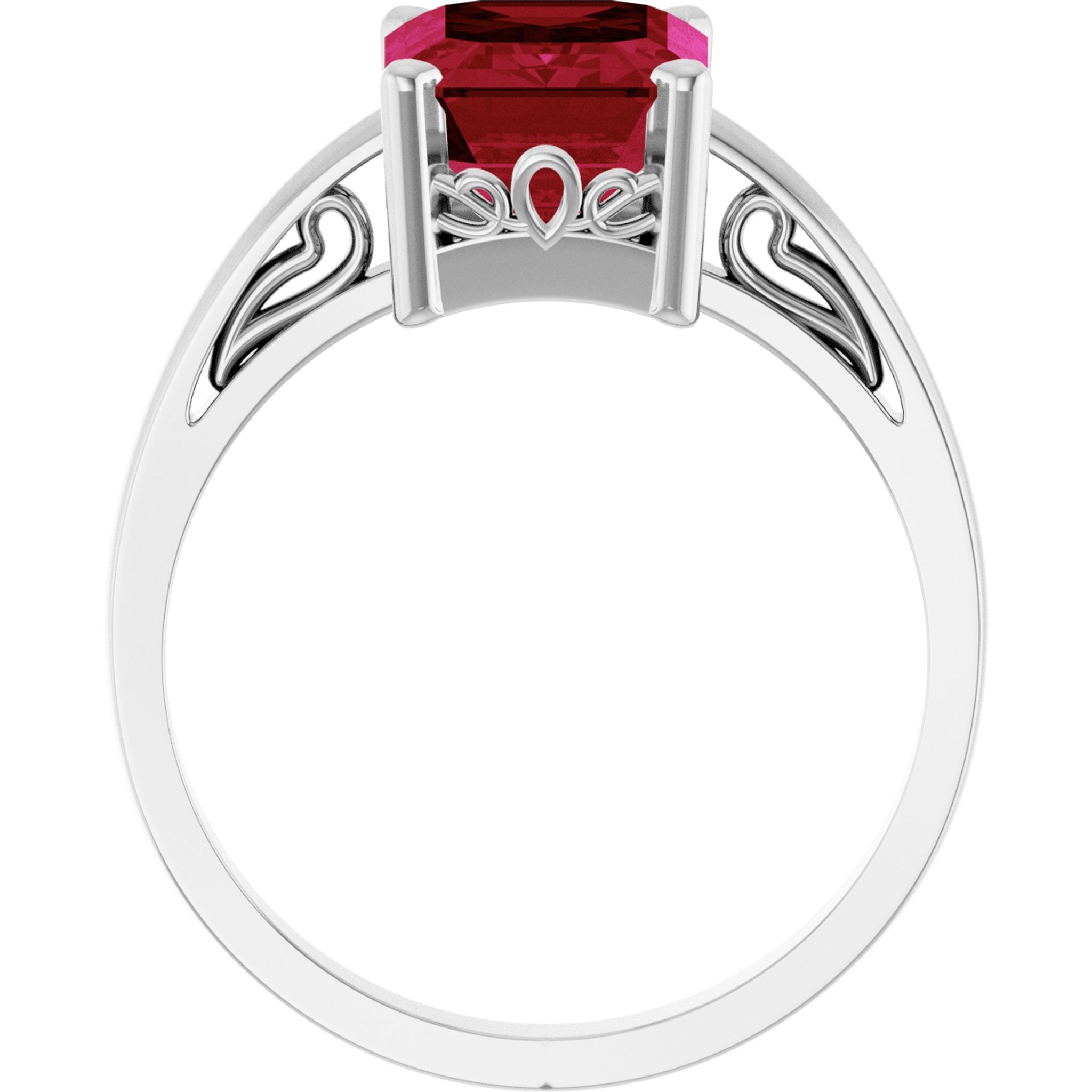 14K White Gold Lab-Grown Ruby Scroll SettingÂ® Ring