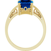 14K Yellow Gold Lab-Grown Blue Sapphire Scroll SettingÂ® Ring