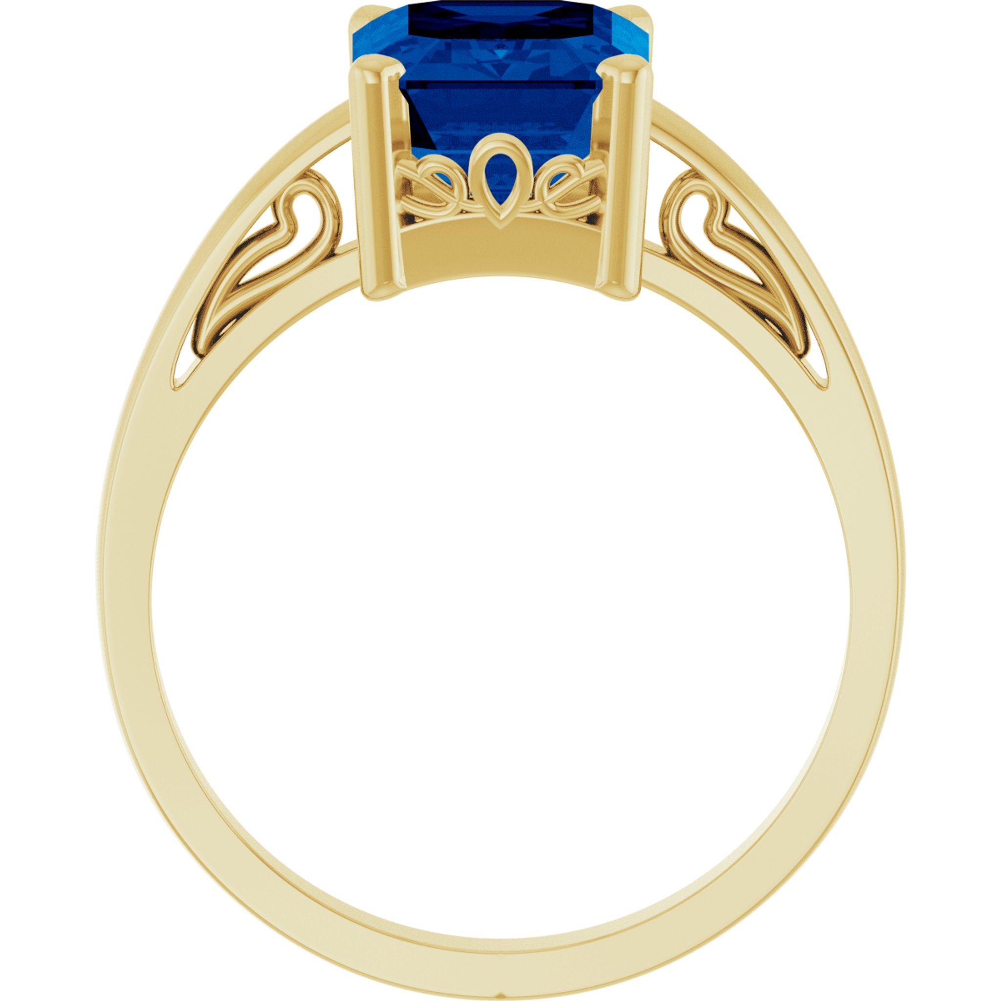14K Yellow Gold Lab-Grown Blue Sapphire Scroll SettingÂ® Ring