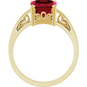 14K Yellow Gold Lab-Grown Ruby Scroll SettingÂ® Ring