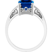 14K White Gold Lab-Grown Blue Sapphire Scroll SettingÂ® Ring