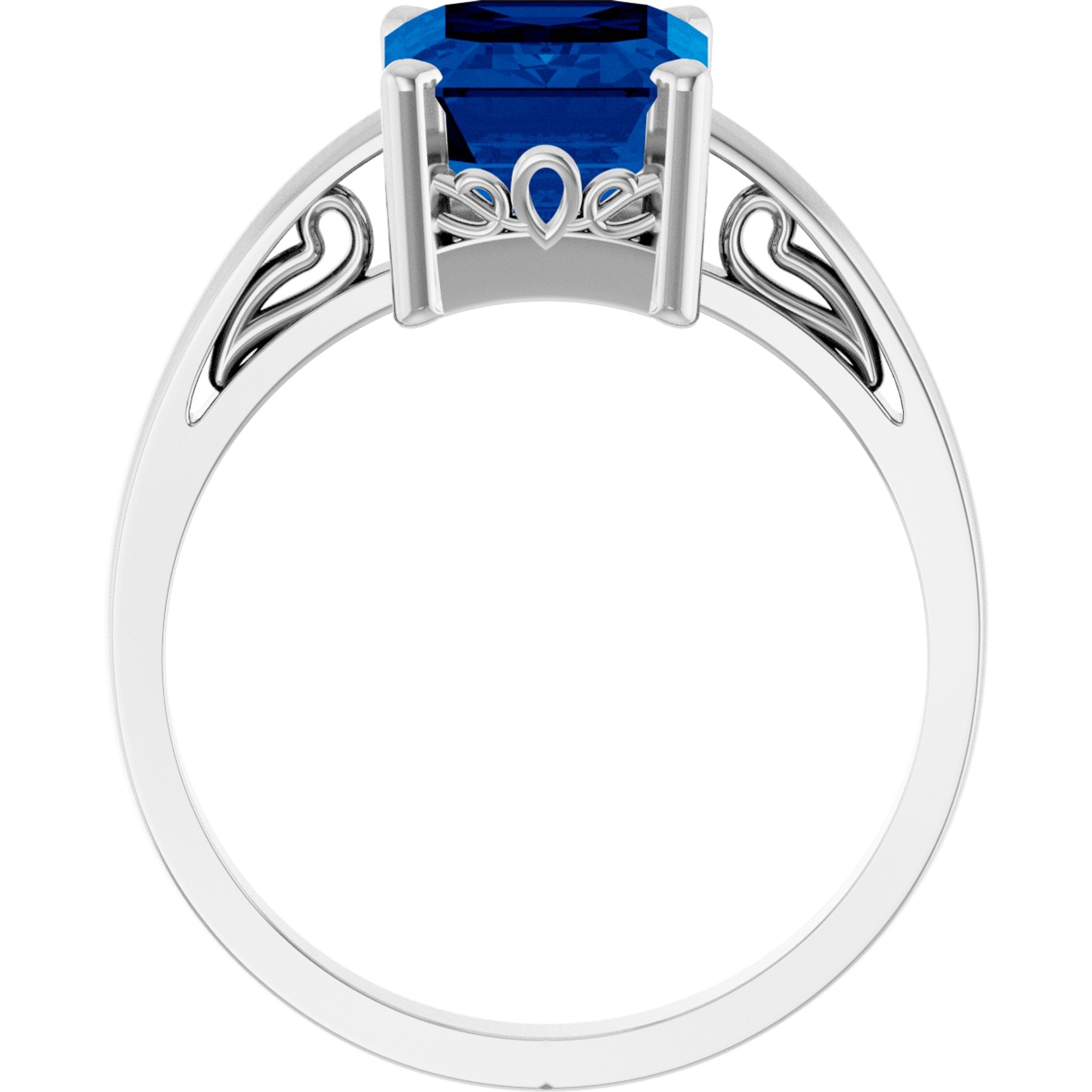 14K White Gold Lab-Grown Blue Sapphire Scroll SettingÂ® Ring