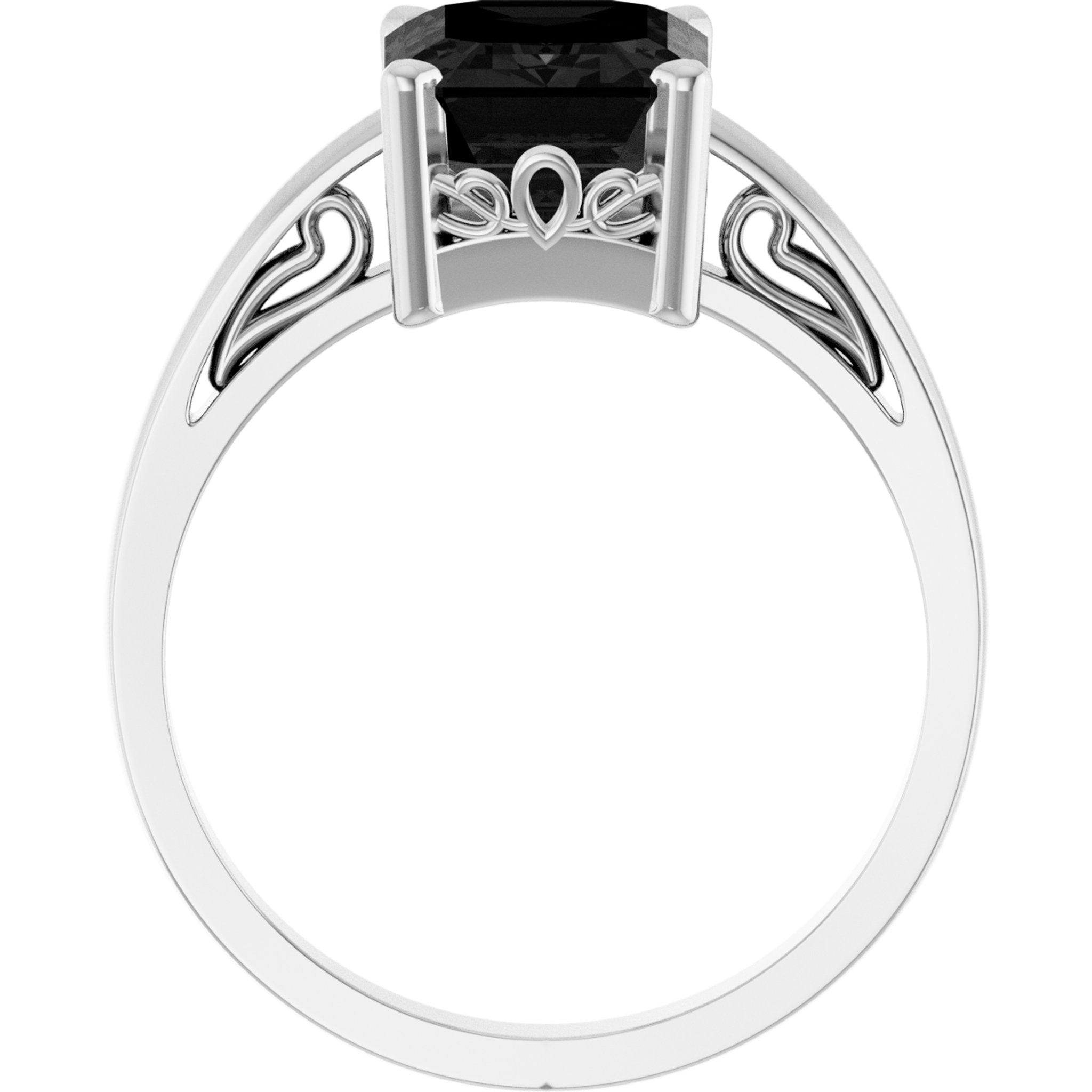 14K White Gold Natural Black Onyx Scroll SettingÂ® Ring