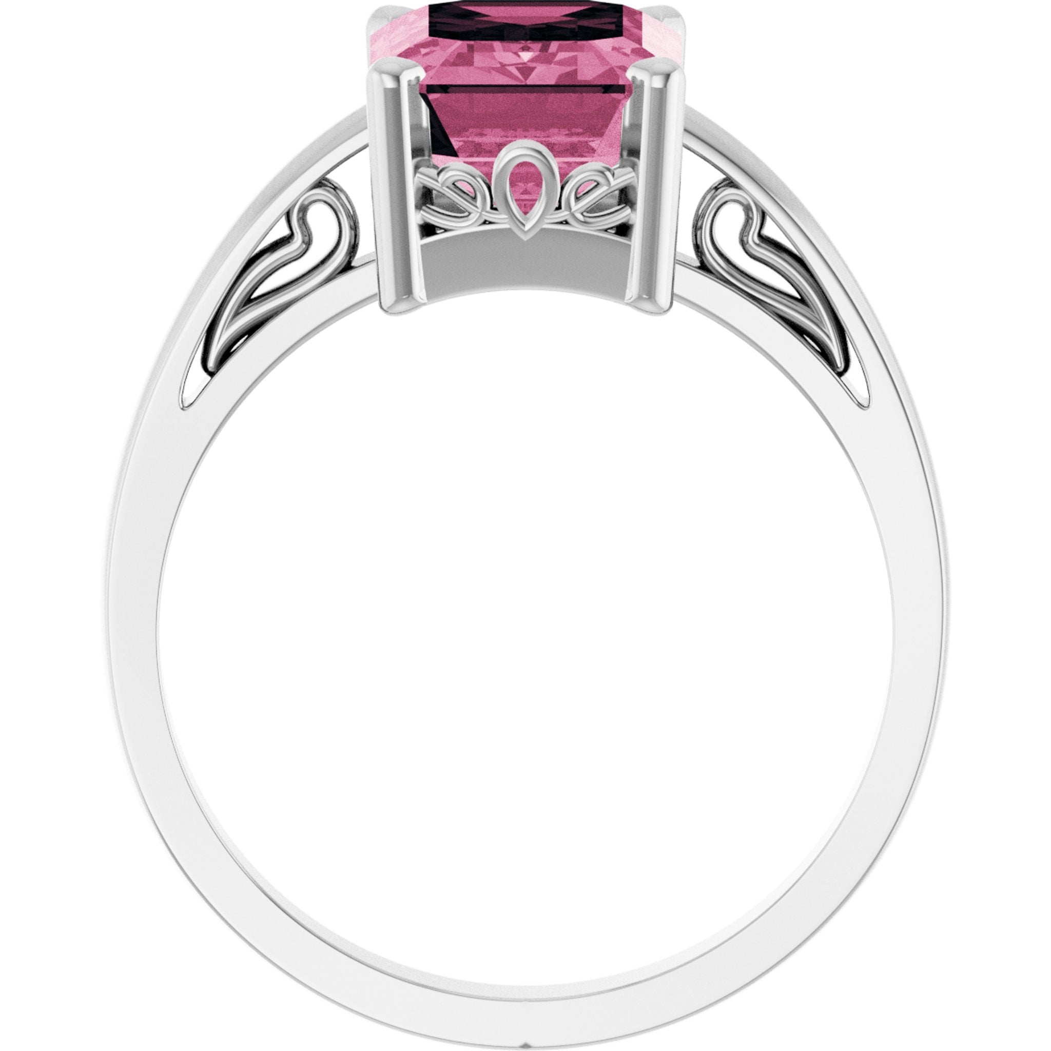14K White Gold Natural Pink Tourmaline Scroll SettingÂ® Ring