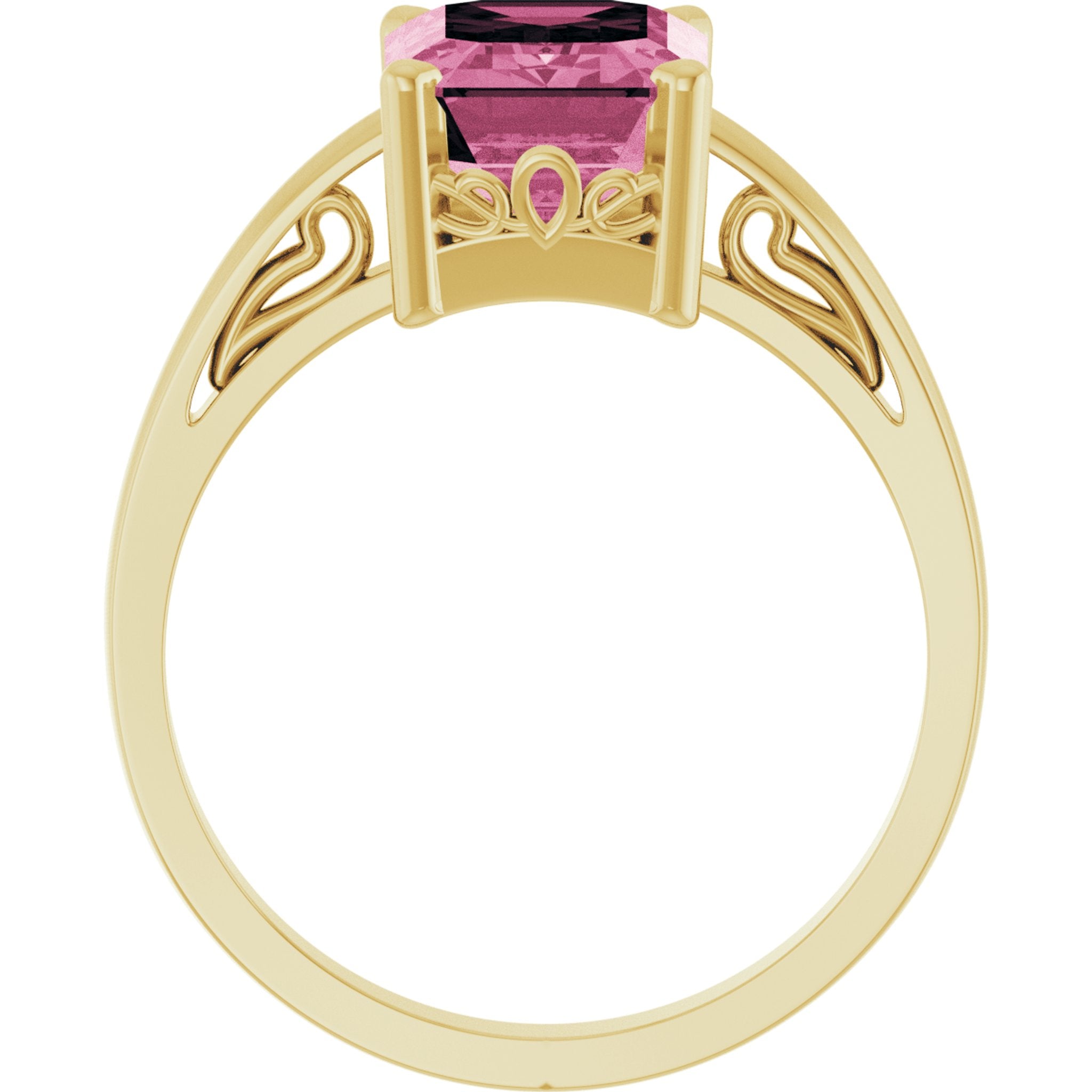 14K Yellow Gold Natural Pink Tourmaline Scroll SettingÂ® Ring