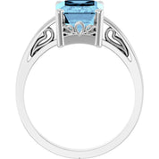 14K White Gold Natural Aquamarine Scroll SettingÂ® Ring