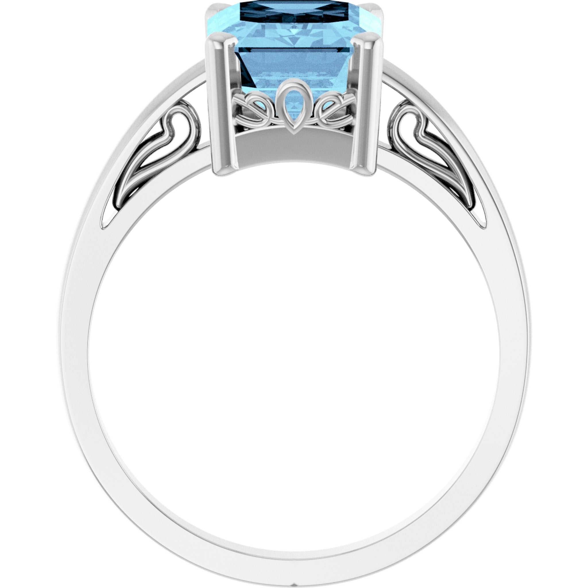14K White Gold Natural Aquamarine Scroll SettingÂ® Ring