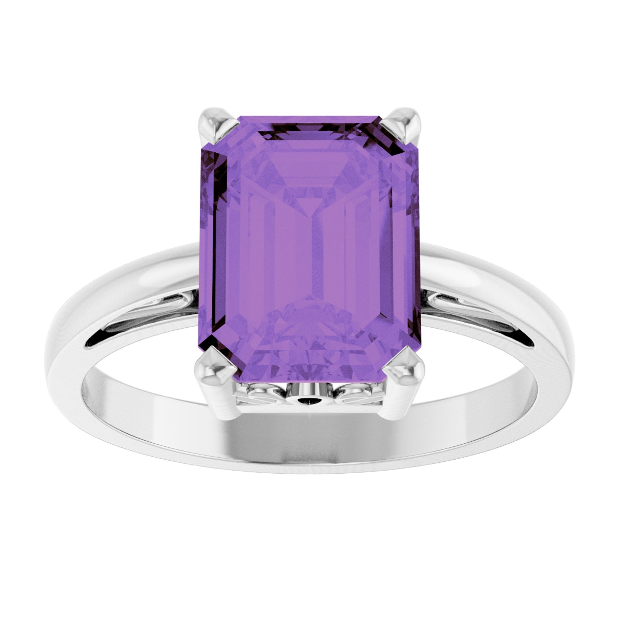 14K White Gold Natural Amethyst Scroll SettingÂ® Ring