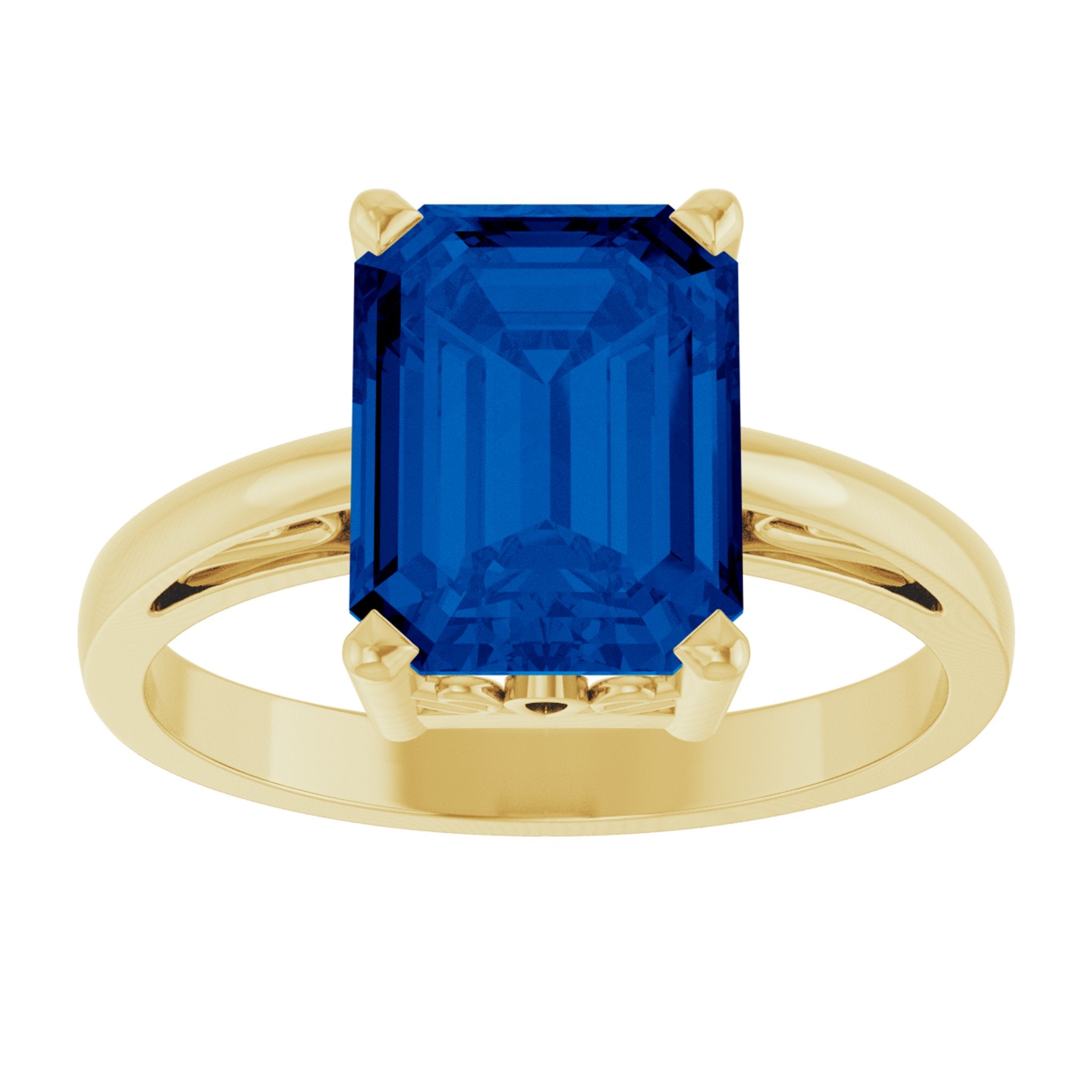 14K Yellow Gold Lab-Grown Blue Sapphire Scroll SettingÂ® Ring