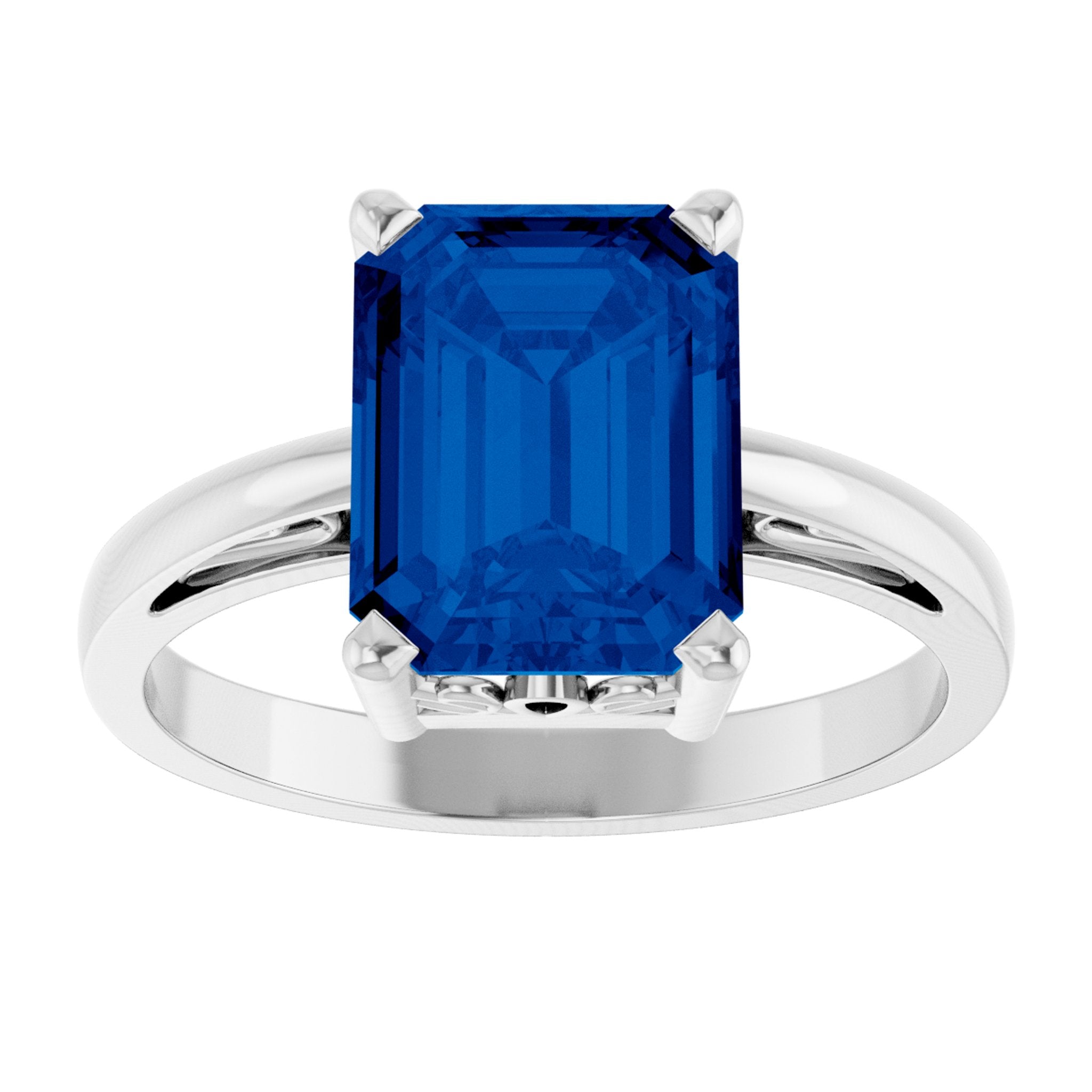 14K White Gold Lab-Grown Blue Sapphire Scroll SettingÂ® Ring