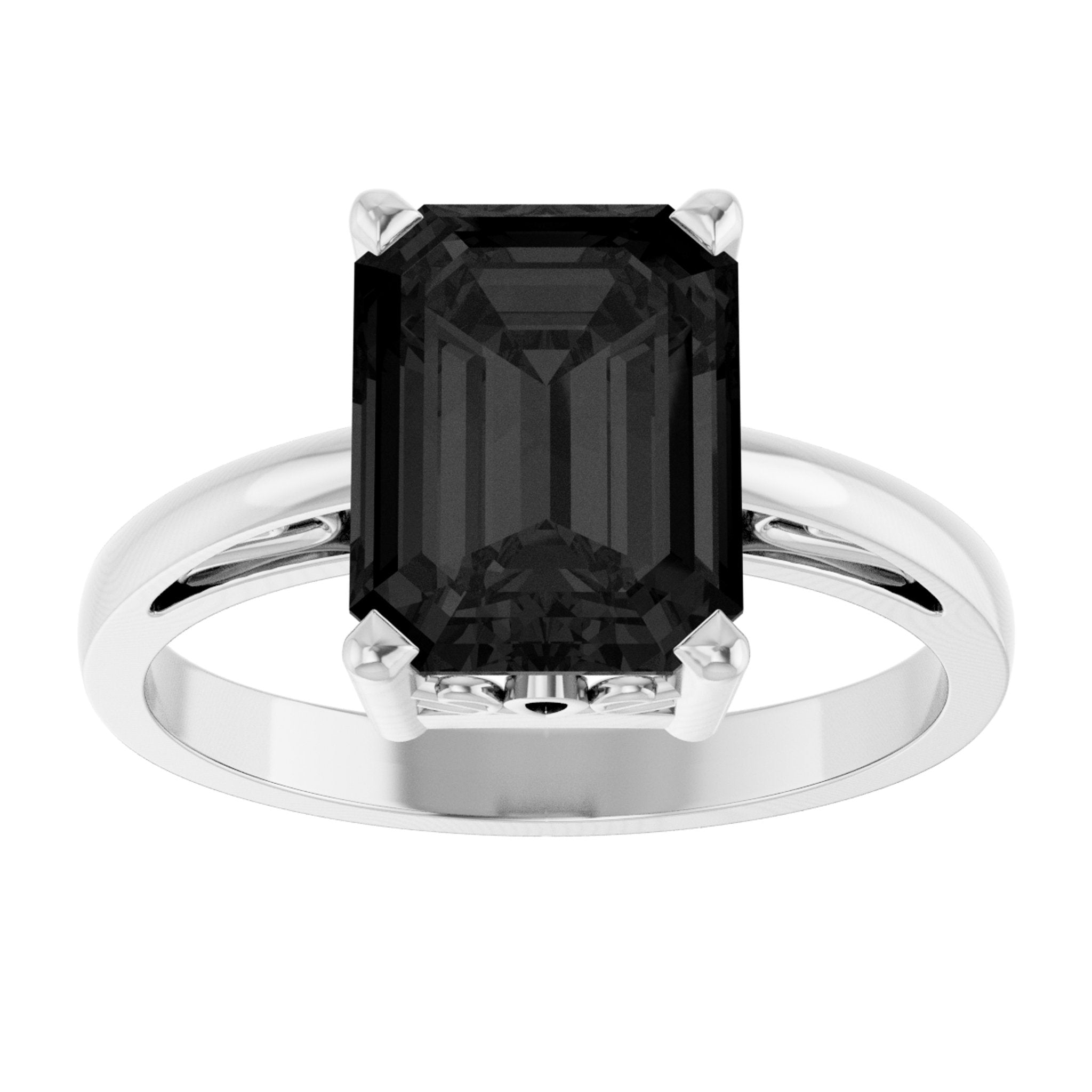 14K White Gold Natural Black Onyx Scroll SettingÂ® Ring