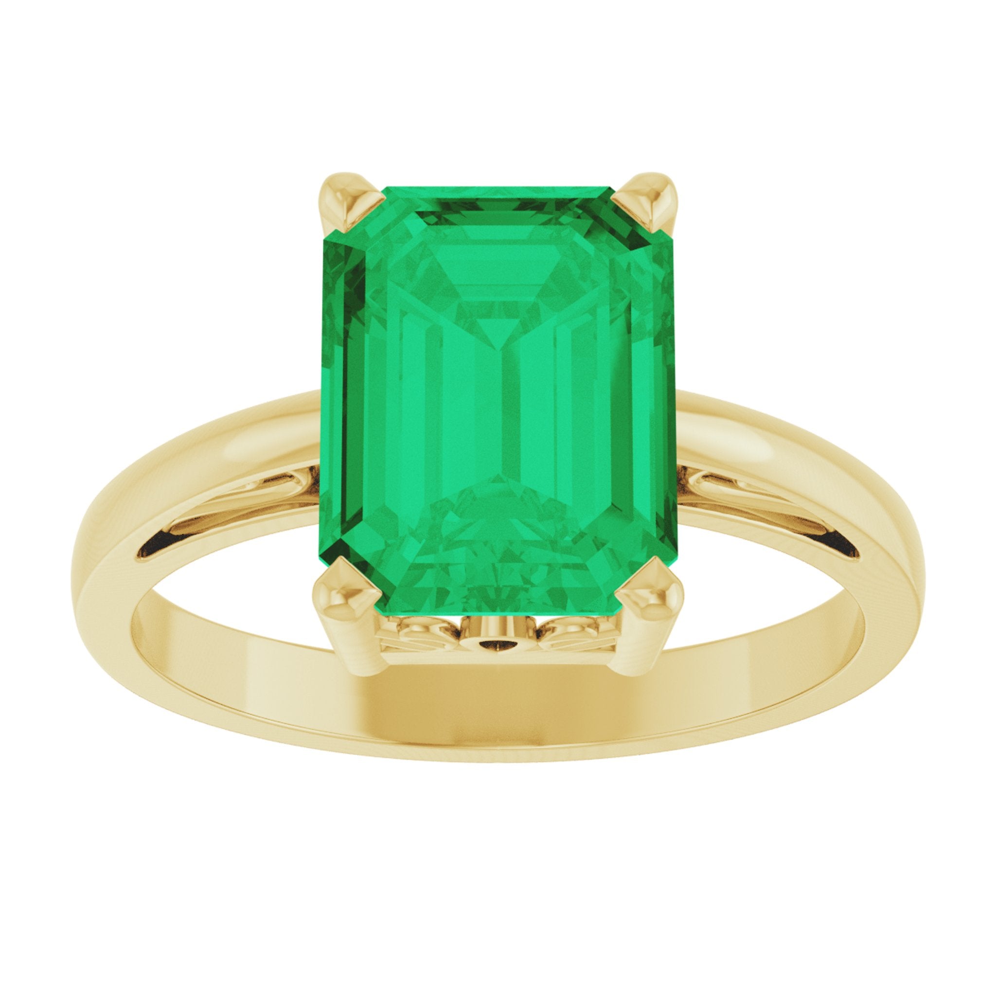 14K Yellow Gold Lab-Grown Emerald Scroll SettingÂ® Ring
