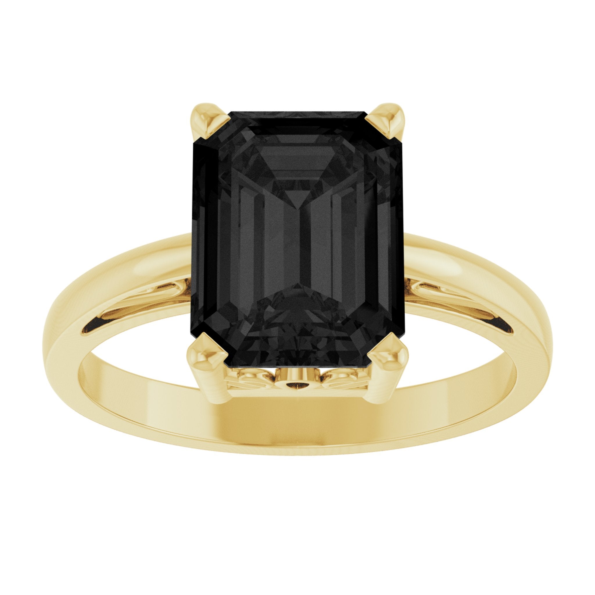 14K Yellow Gold Natural Black Onyx Scroll SettingÂ® Ring