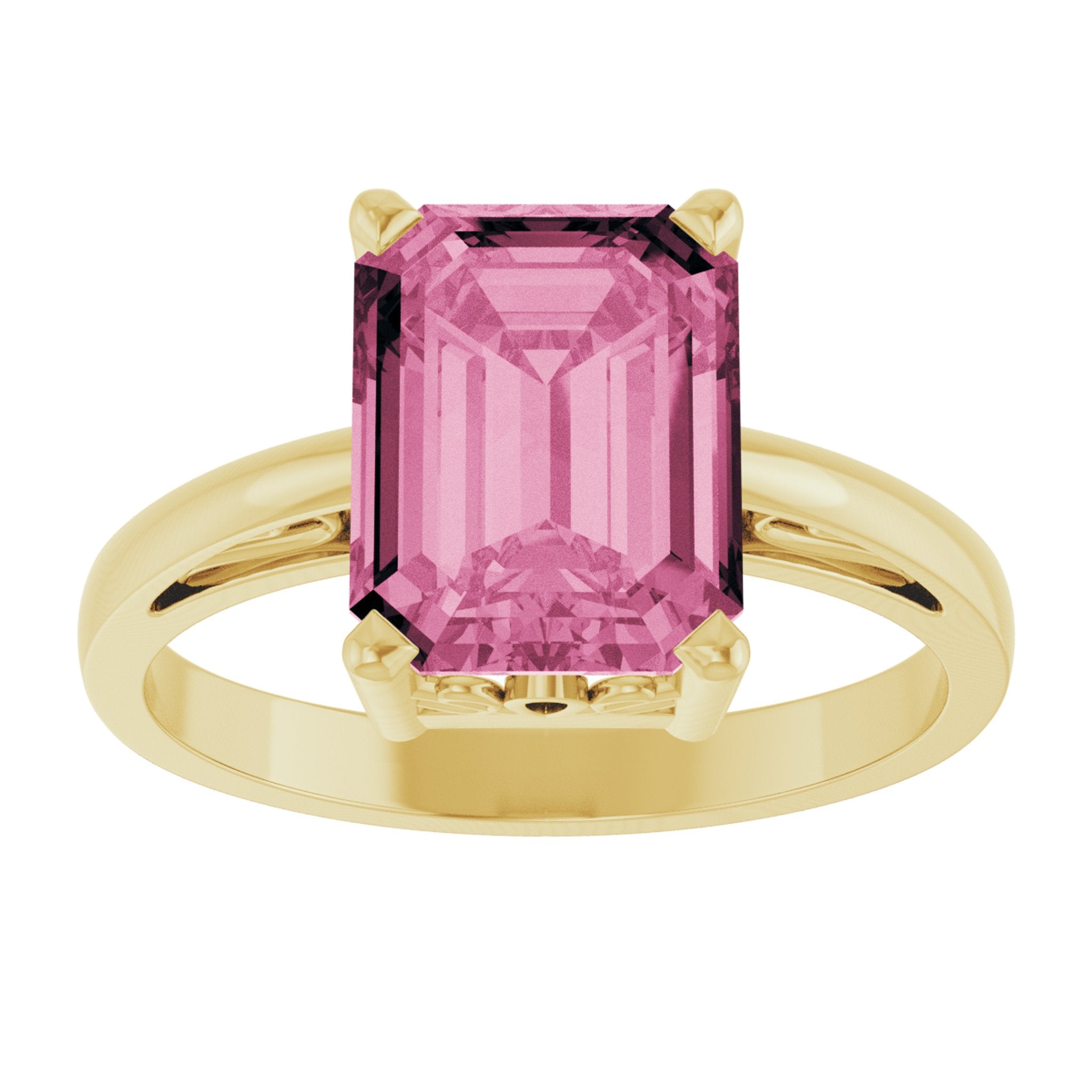 14K Yellow Gold Natural Pink Tourmaline Scroll SettingÂ® Ring