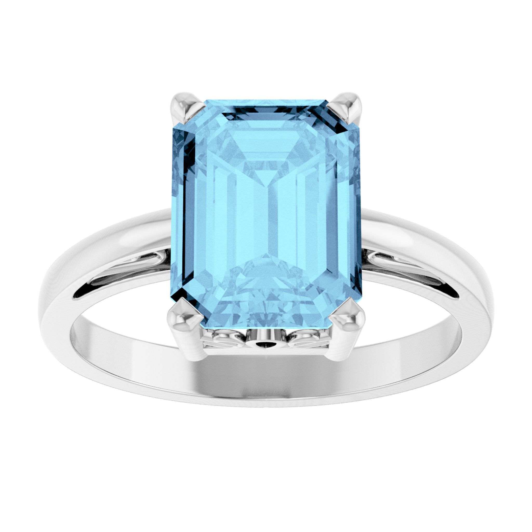 14K White Gold Natural Aquamarine Scroll SettingÂ® Ring