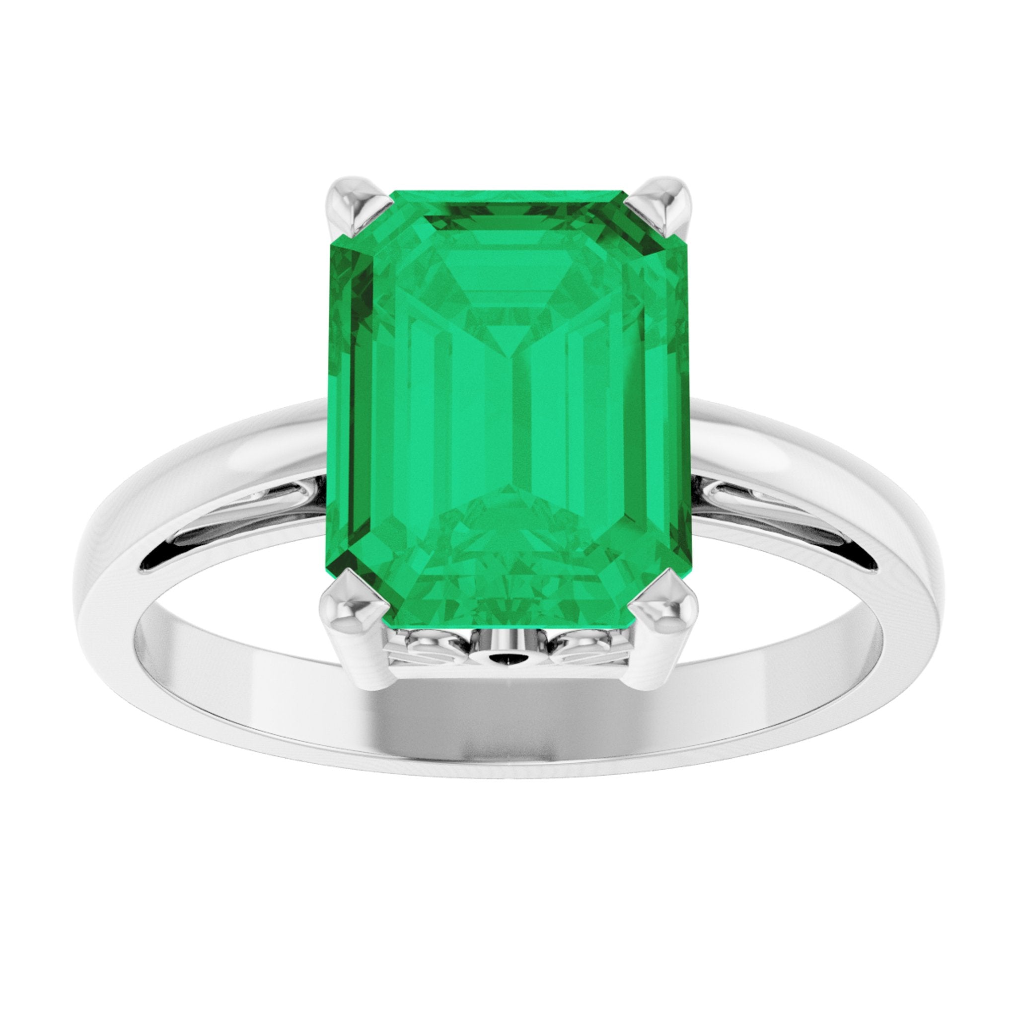 14K White Gold Lab-Grown Emerald Scroll SettingÂ® Ring