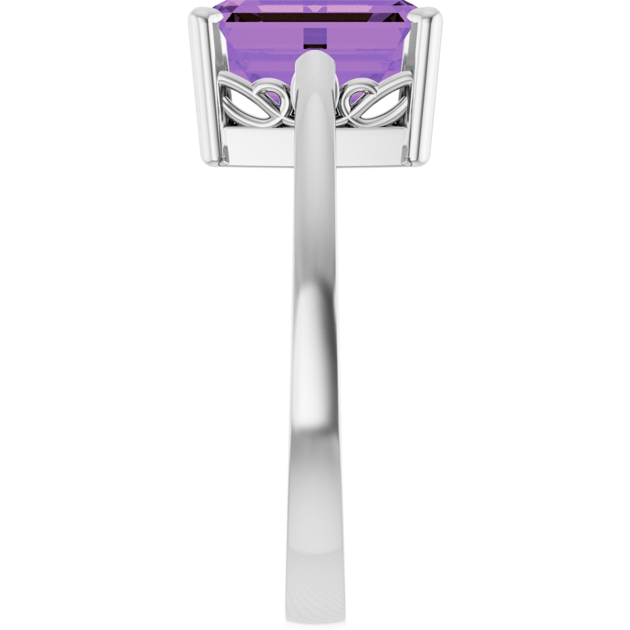 14K White Gold Natural Amethyst Scroll SettingÂ® Ring