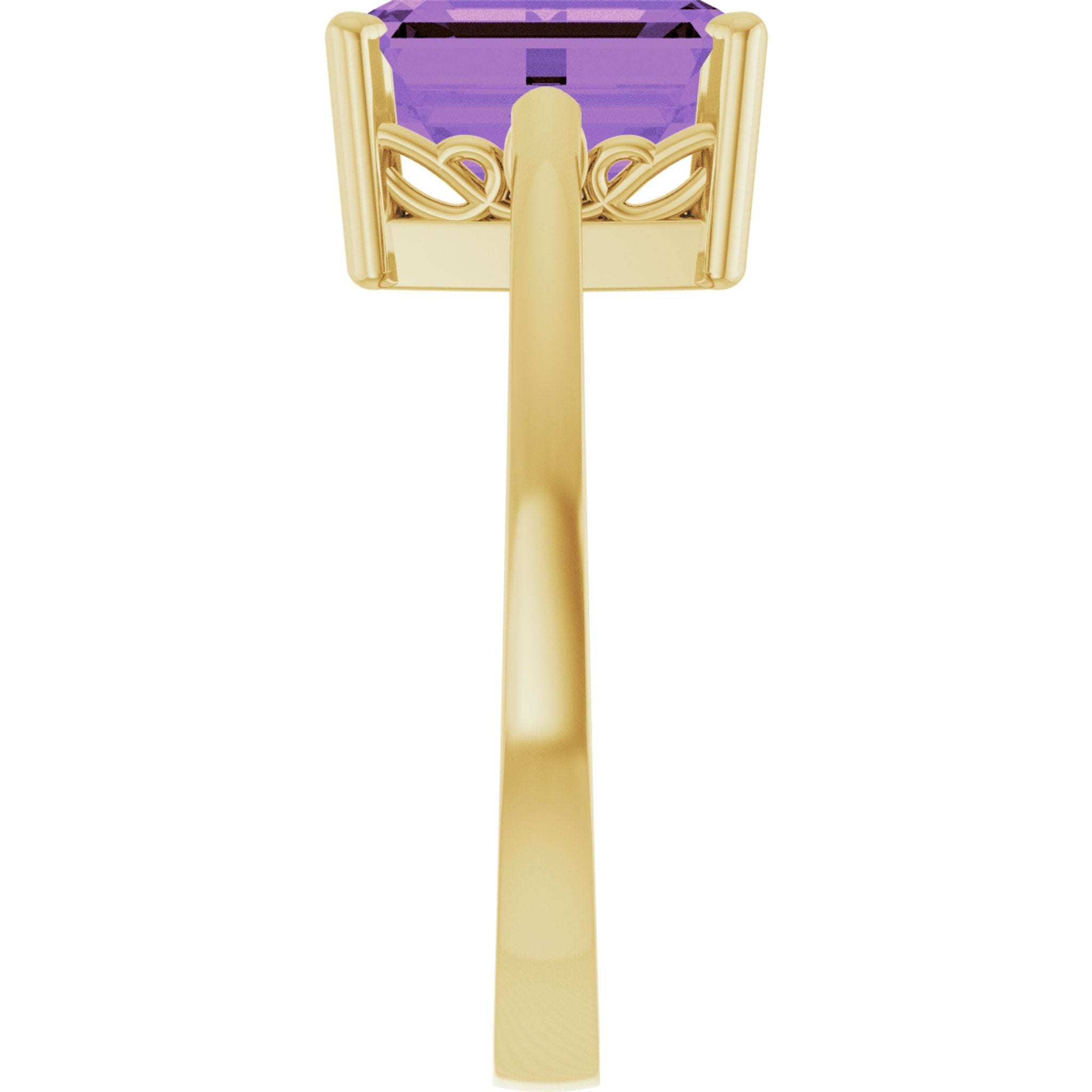 14K Yellow Gold Natural Amethyst Scroll SettingÂ® Ring