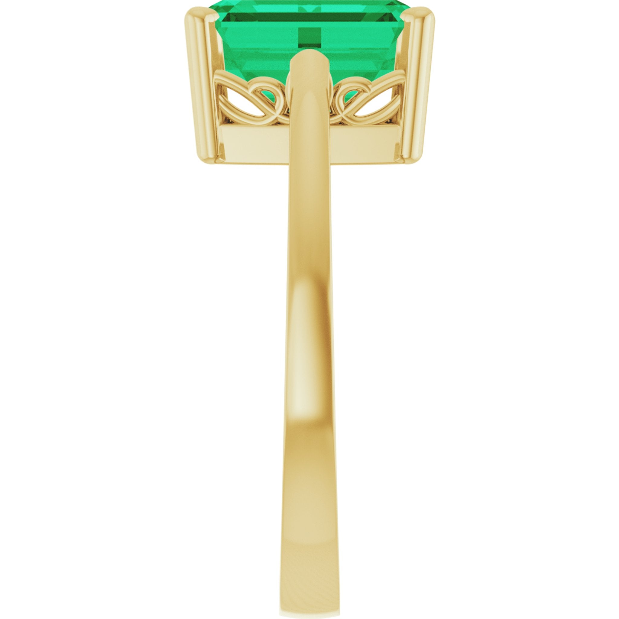14K Yellow Gold Lab-Grown Emerald Scroll SettingÂ® Ring
