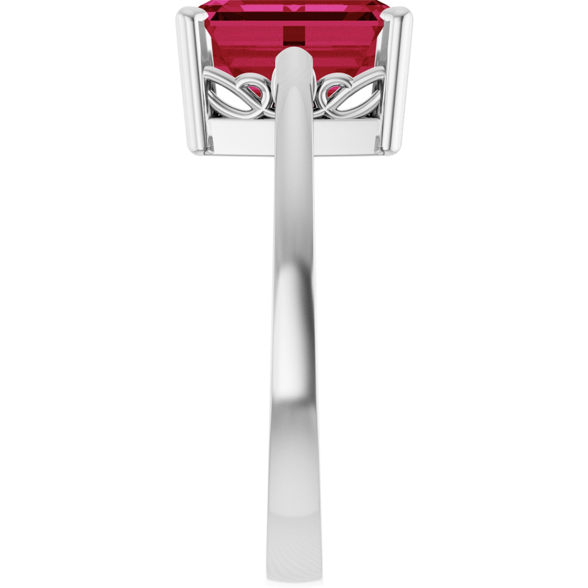 14K White Gold Lab-Grown Ruby Scroll SettingÂ® Ring