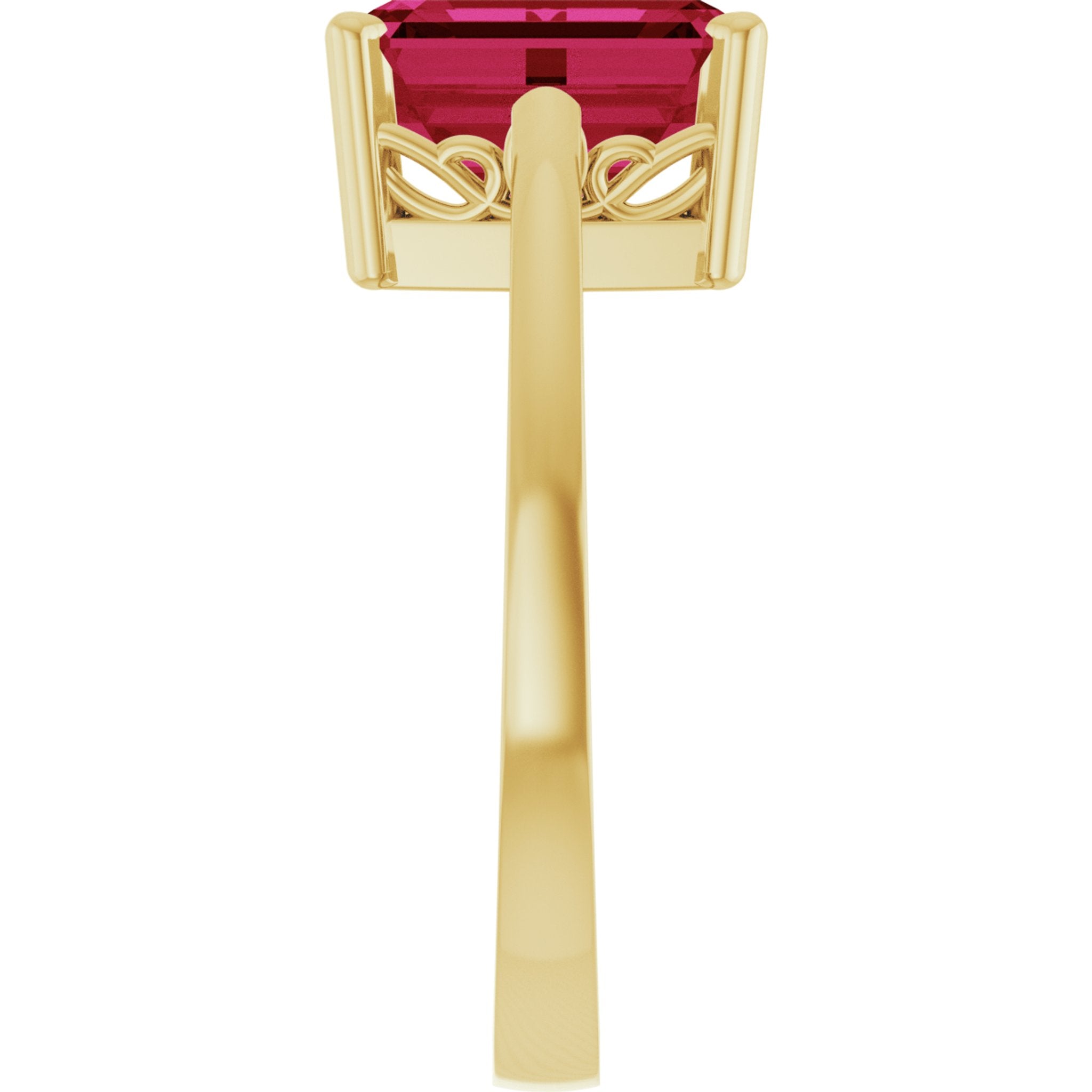 14K Yellow Gold Lab-Grown Ruby Scroll SettingÂ® Ring