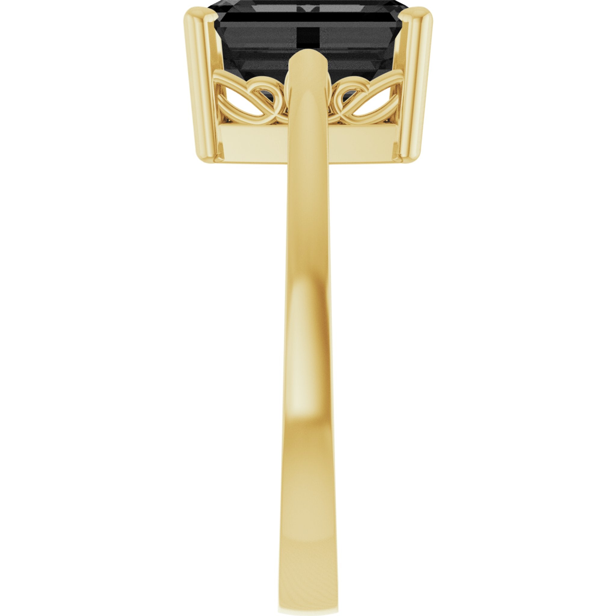 14K Yellow Gold Natural Black Onyx Scroll SettingÂ® Ring