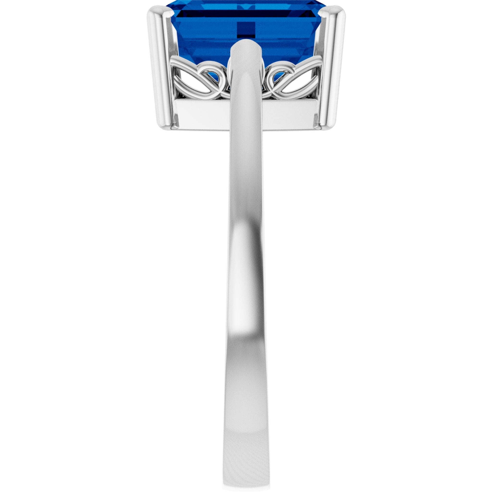 14K White Gold Lab-Grown Blue Sapphire Scroll SettingÂ® Ring