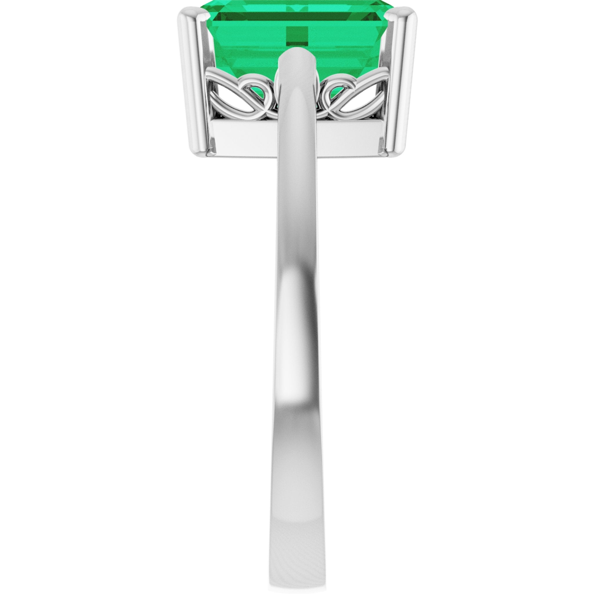 14K White Gold Lab-Grown Emerald Scroll SettingÂ® Ring